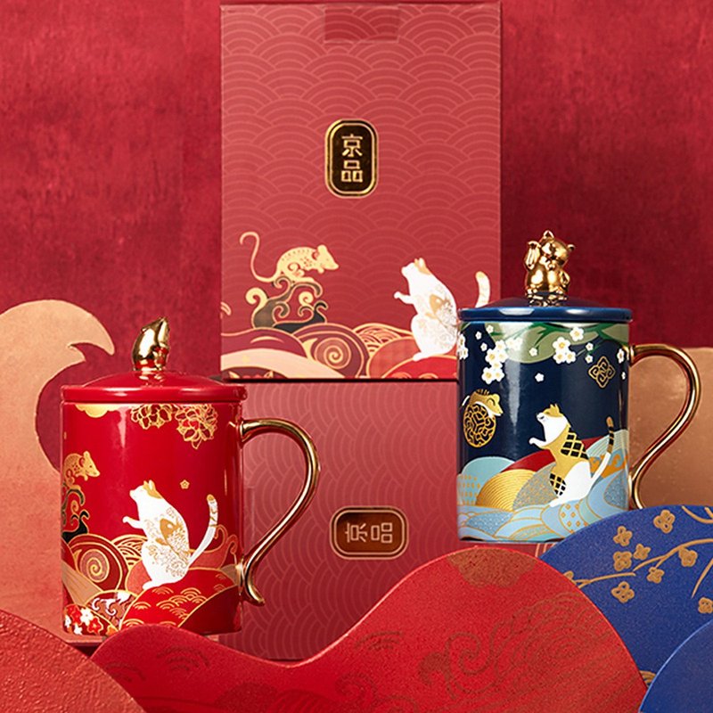 福貓鼠錢馬克杯 新骨瓷描金 七夕禮物情侶 情侶杯子 400ml - 其他杯子 - 瓷 