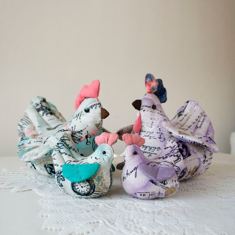 :: Cat Princess:: Wedding accessories. Leading Chicken // Rooster + Hen + Chick - Stuffed Dolls & Figurines - Cotton & Hemp Multicolor