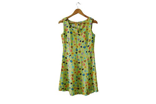 puremorningvintage 80s Lime Green AQUARIUM sleeveless mini dress, fish and sea shell printed, Small