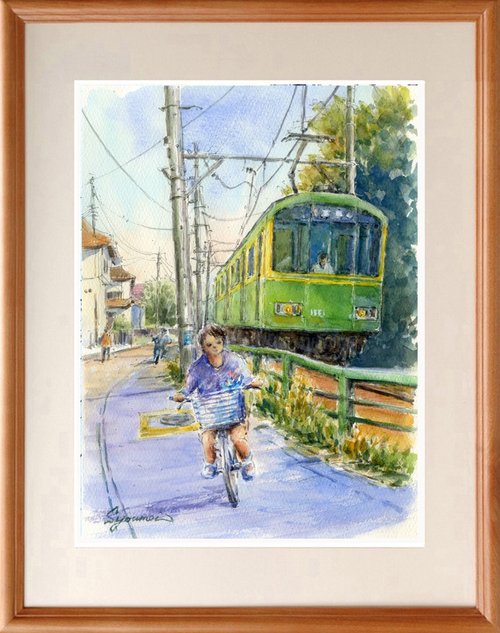 水彩画原画 江ノ電・新パッケージ電車 - 絵画のハンドメイド・クラフト作品・手仕事品一覧