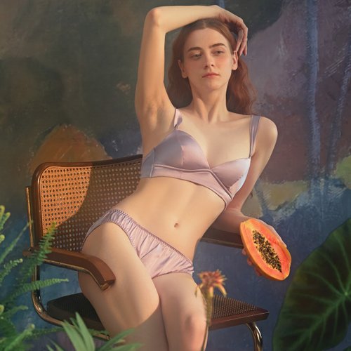 forbedfellow 真絲內衣套裝女夏薄墊舒適無鋼圈法式三角杯文胸內
