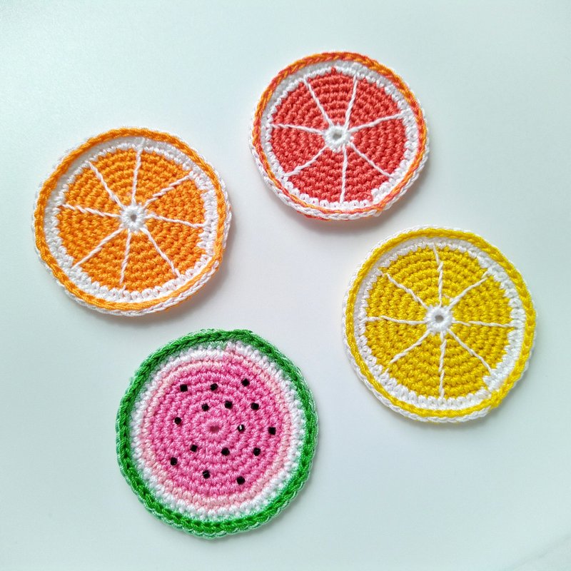Car coaster set of 2, 4, Absorbent car coasters fruit, Round coasters, 生日禮物 - 杯墊 - 棉．麻 橘色