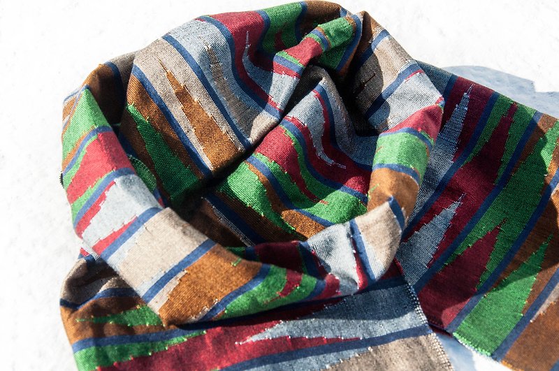 手編みシルクスカーフ/伝統的なダッカシルクスカーフ/エスニック風スカーフ/  - 虹色の幾何学的色ブロックDhaka織り - マフラー・ストール - コットン・麻 多色