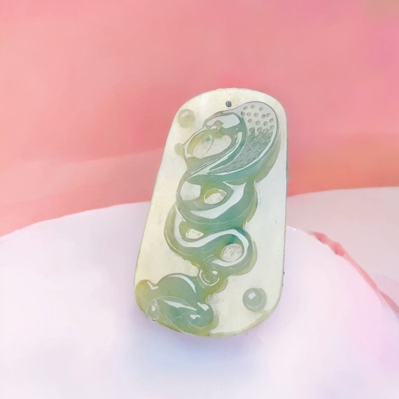 【小龍】冰種黃加綠翡翠蛇牌項鍊 | 天然翡翠A貨 | 送禮 - 項鍊 - 玉石 多色