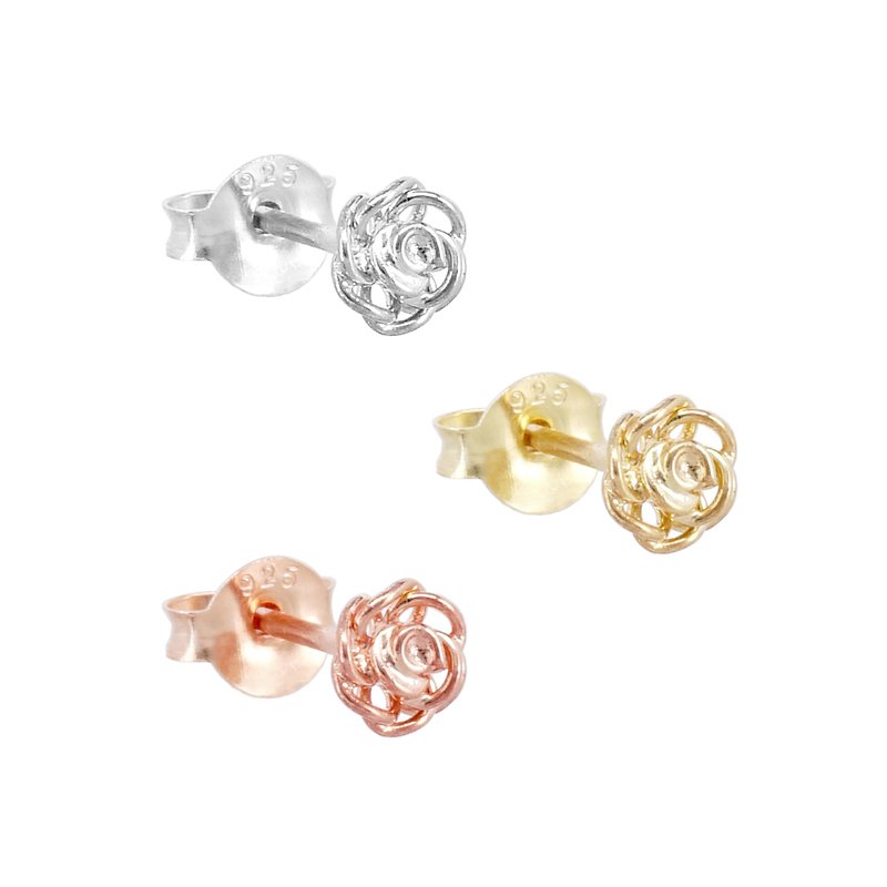 925 Sterling Silver Rose Earrings, Wire Rose Earrings, Small Rose Earrings - ต่างหู - เงินแท้ สีเงิน