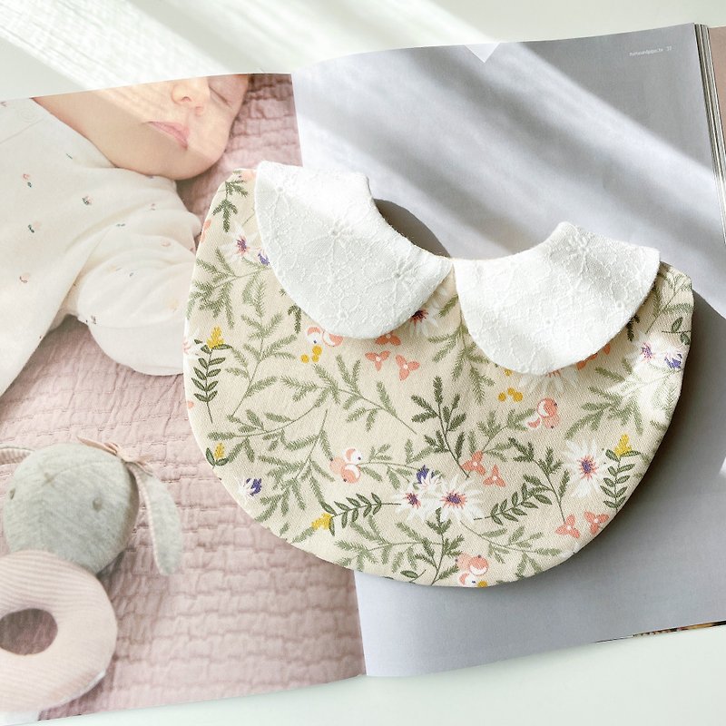 Customer order fast delivery lace collar gift box six-layer yarn bib - Bibs - Cotton & Hemp Green