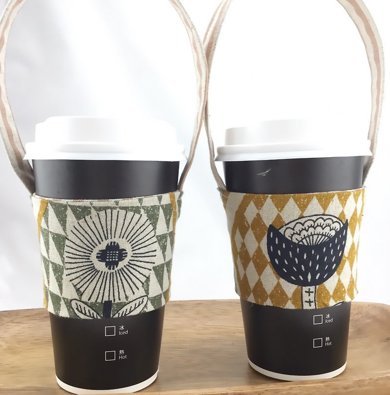 Flower Zen Wind - Drink Cup Sleeve Strap - Machgy couple into the two groups - can be fixed straw - ถุงใส่กระติกนำ้ - ผ้าฝ้าย/ผ้าลินิน 