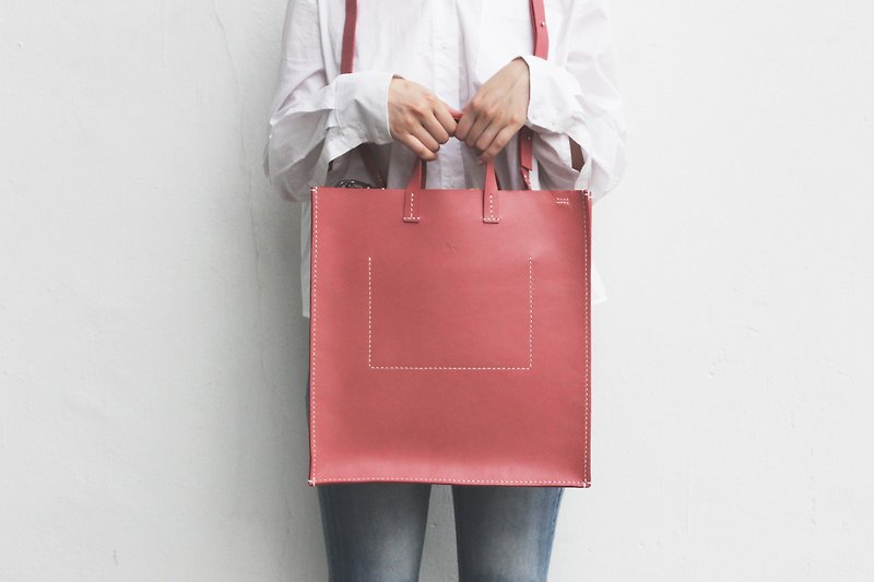 Two-Way Bag(L) - Pink - กระเป๋าถือ - หนังแท้ สึชมพู
