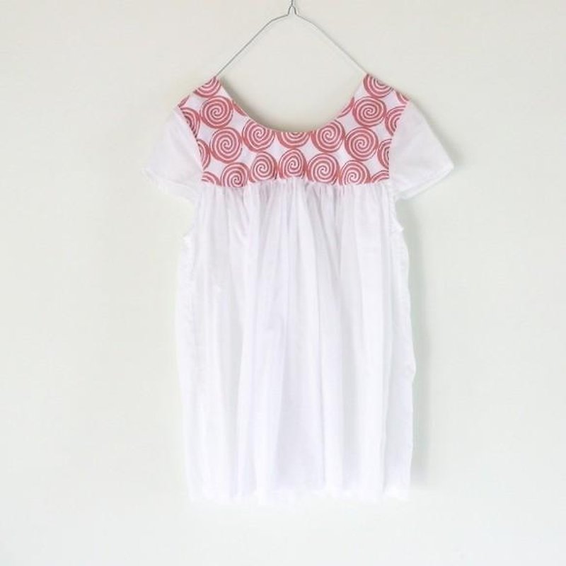 2 color / hand print cotton blouse - เสื้อผู้หญิง - ผ้าฝ้าย/ผ้าลินิน ขาว