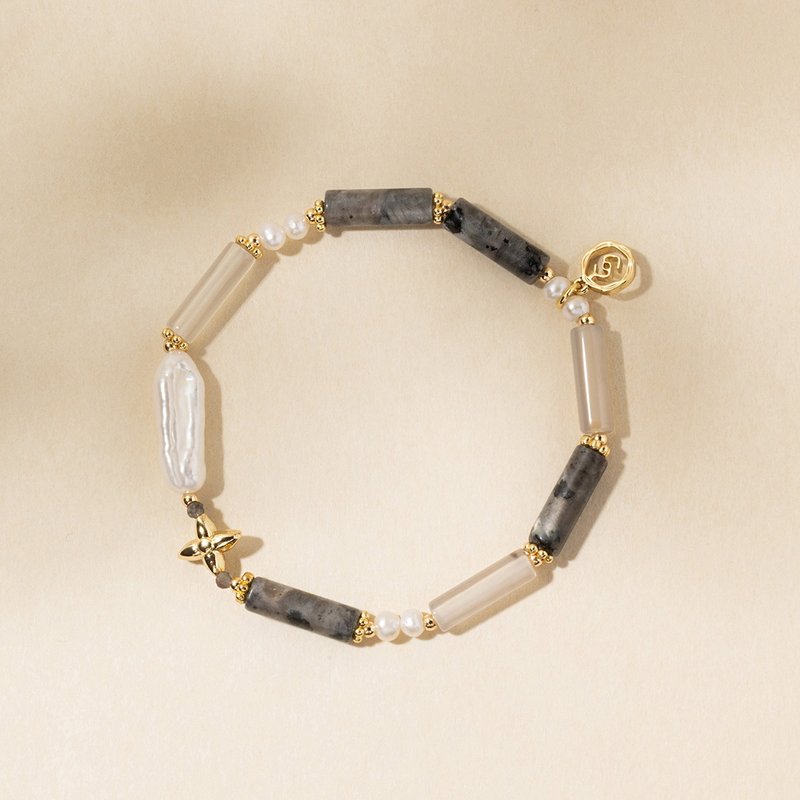 (辟邪) 女爵 | 黑閃光 灰瑪瑙 冰曜石 珍珠 | 天然水晶手鍊 - 手鍊/手環 - 水晶 黑色