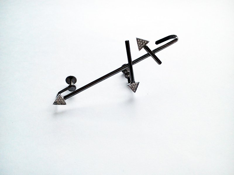 Sterling silver screw clip earrings - Earrings & Clip-ons - Other Metals Black