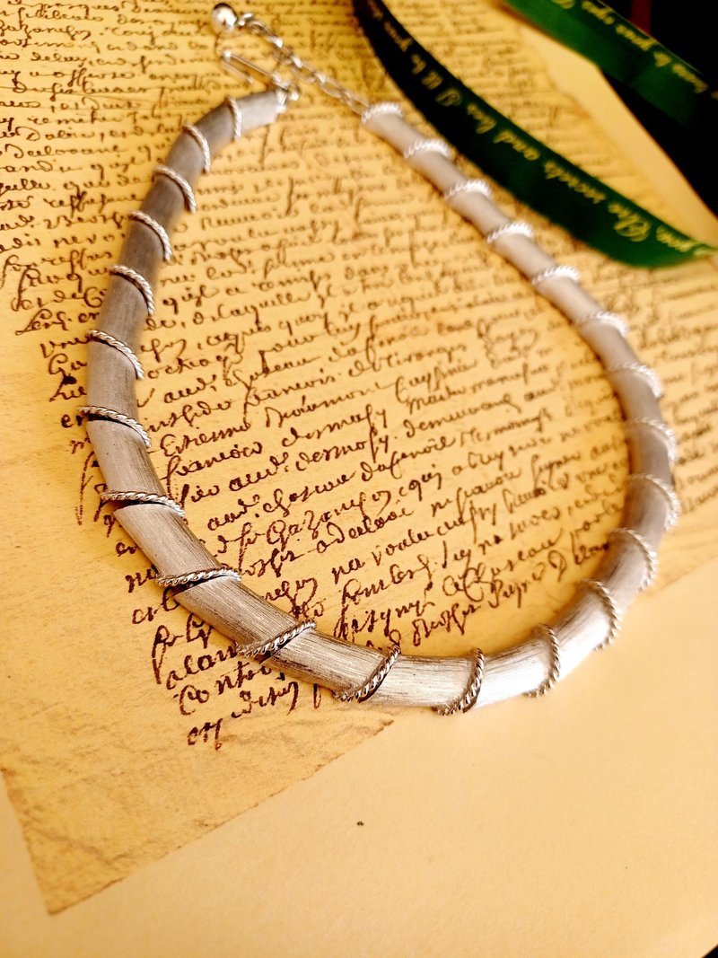 vintage jewelry  TRIFARI   銀色現代竹節造型 頸鍊 項鍊 - 項鍊 - 其他金屬 