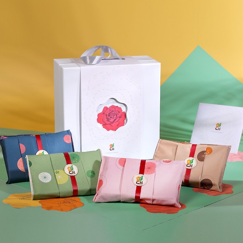 【Furoshiki】Happiness/tea bag gift box/(set of four) - Tea - Paper Pink