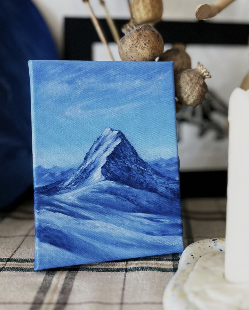 Mountain miniature painting, Original artwork landscape wall art - 壁貼/牆壁裝飾 - 其他材質 藍色