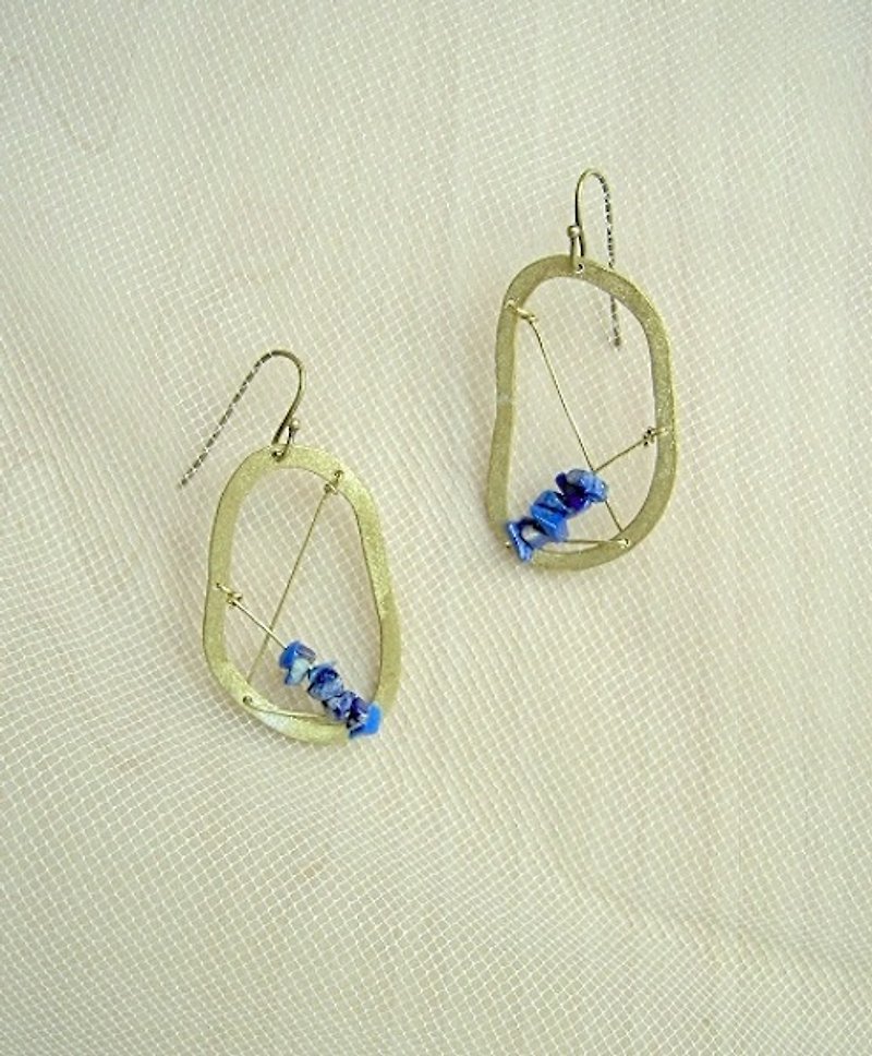 Lapis lazuli earrings - ต่างหู - โลหะ สีทอง