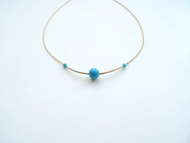 ::Gemming Geometry:: Turquoise Smile Curved Tube 14K GF Necklace - Necklaces - Gemstone Blue