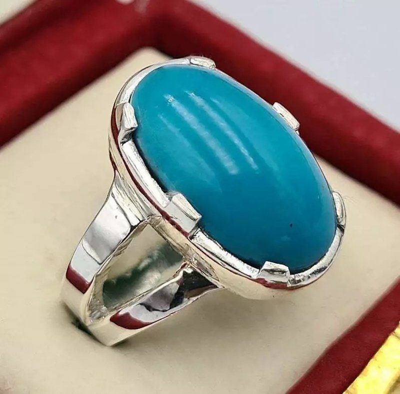 AAAA Sleeping beauty unisex feroza ring real turquoise stone jewelry mens rings - แหวนทั่วไป - เครื่องเพชรพลอย สีน้ำเงิน