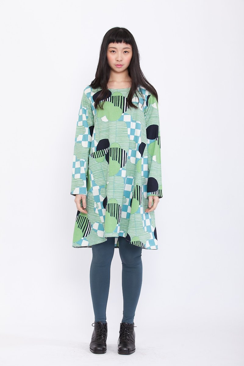 labyrinth long sleeve dress-playground-fair trade - Women's Tops - Cotton & Hemp Multicolor