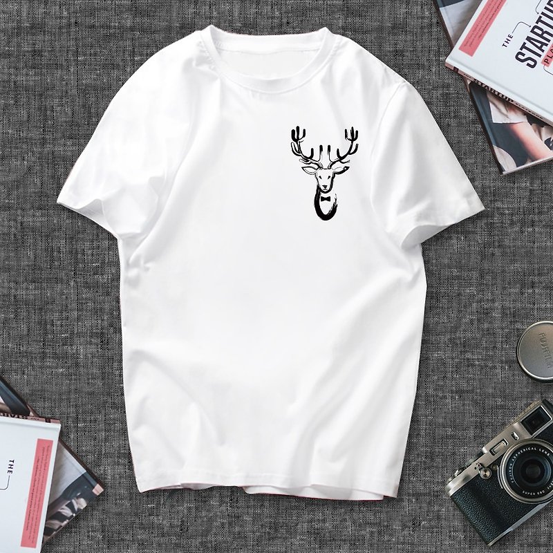 Short sleeve t-shirt gentleman deer - Unisex Hoodies & T-Shirts - Cotton & Hemp White
