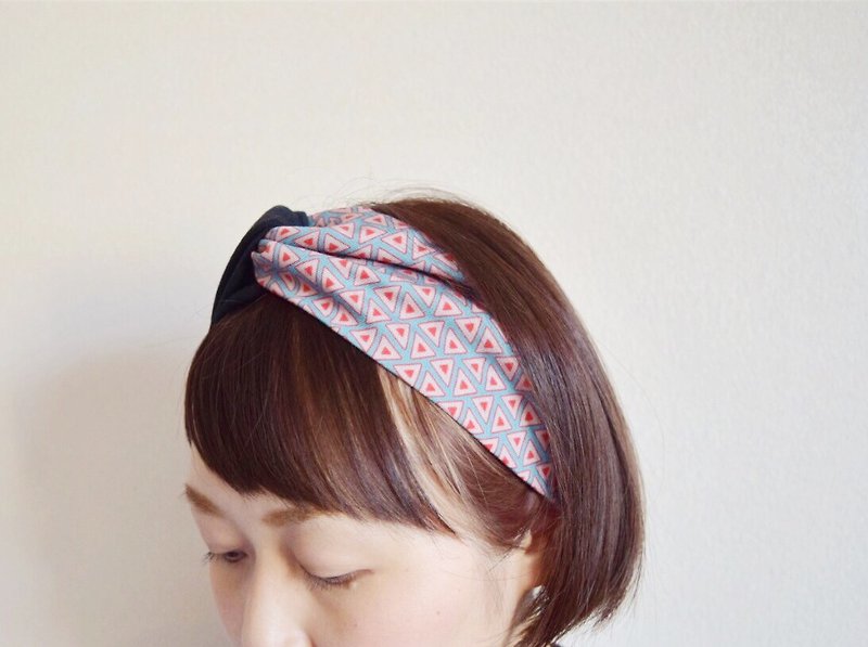 Triangle pattern x black or navy hairband - Hair Accessories - Cotton & Hemp Pink