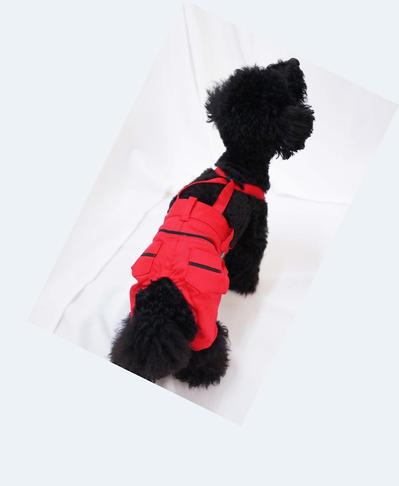 Trim suspenders (red) - ชุดสัตว์เลี้ยง - ผ้าฝ้าย/ผ้าลินิน สีแดง