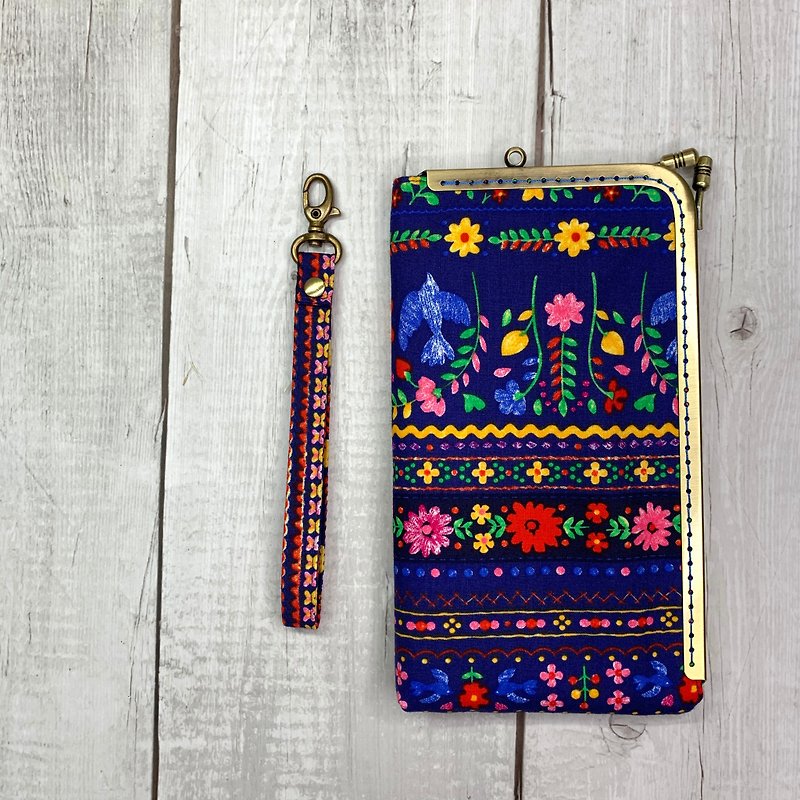 Ethnic style flower mouth gold mobile phone bag/mobile phone case/handbag/6 inch mobile phone/gift/fast shipping - Wallets - Cotton & Hemp Multicolor