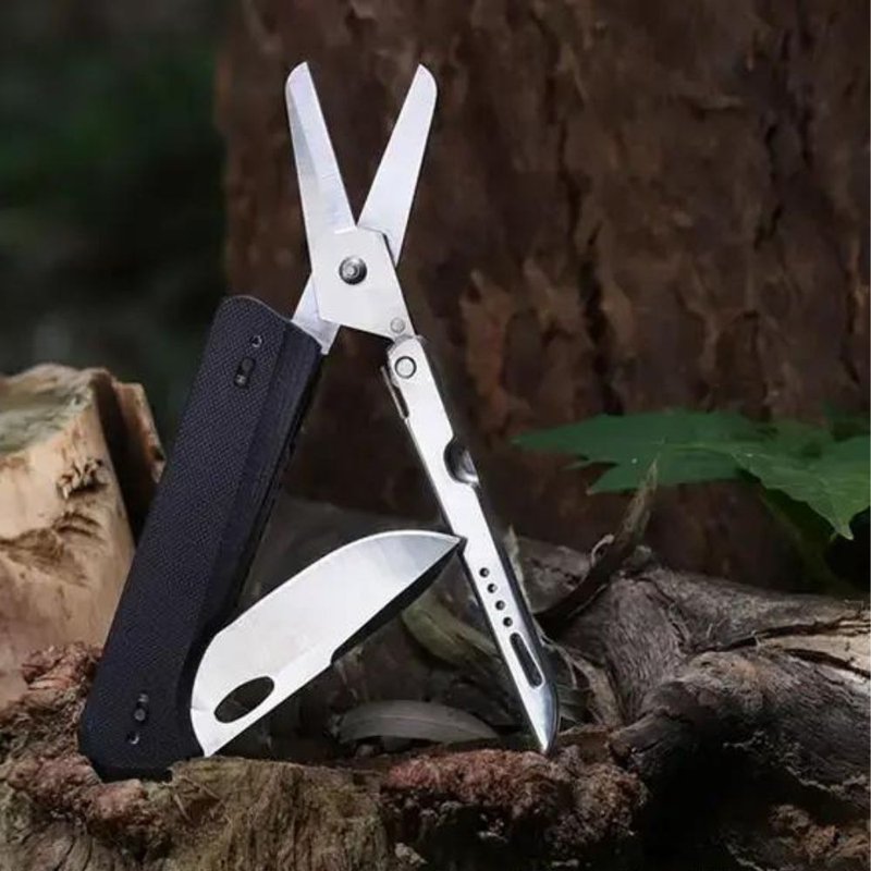 Folding Mini Knife & Scissors 2 in 1 Must-have Home EDC Multi tool / Belt Clip - ชุดเดินป่า - โลหะ สีเงิน