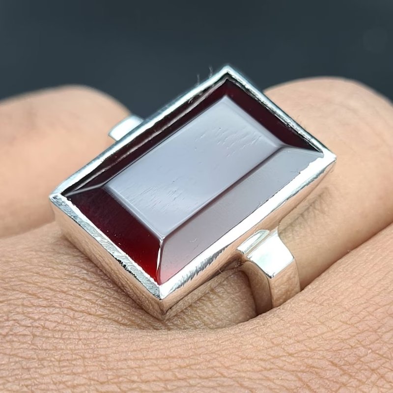 Natural Yemeni Aqeeq rings for men and women High qualityAgate stone silver ring - General Rings - Gemstone Red