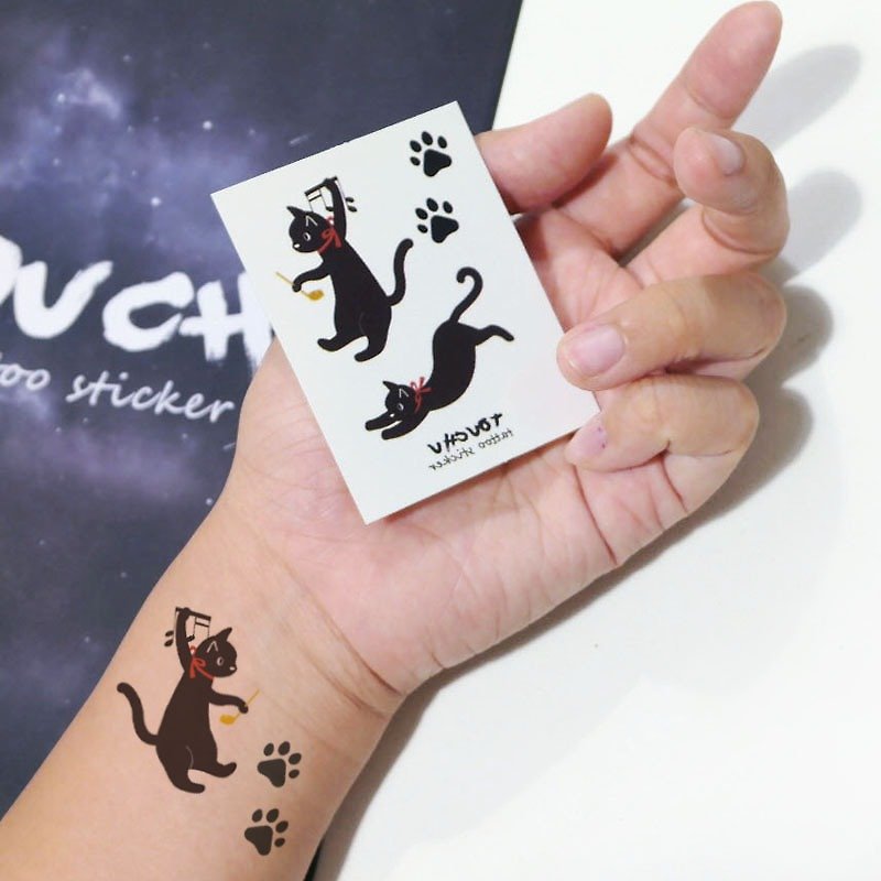 TU紋身貼紙-带领结的小猫咪 - 紋身貼紙/刺青貼紙 - 紙 黑色