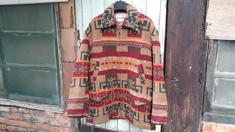 AMIN'S SHINY WORLD Vintage Indian national wind totem wool coat jacket - เสื้อโค้ทผู้ชาย - ขนแกะ หลากหลายสี