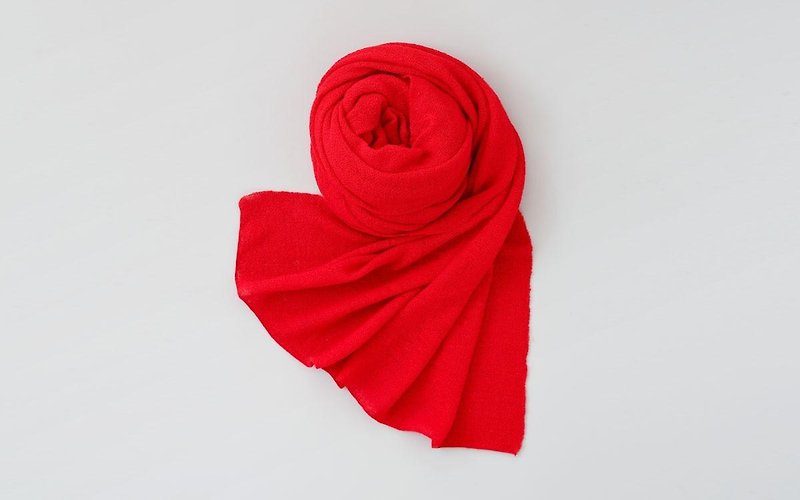 リネンニットストール　レッド - 絲巾 - 棉．麻 紅色