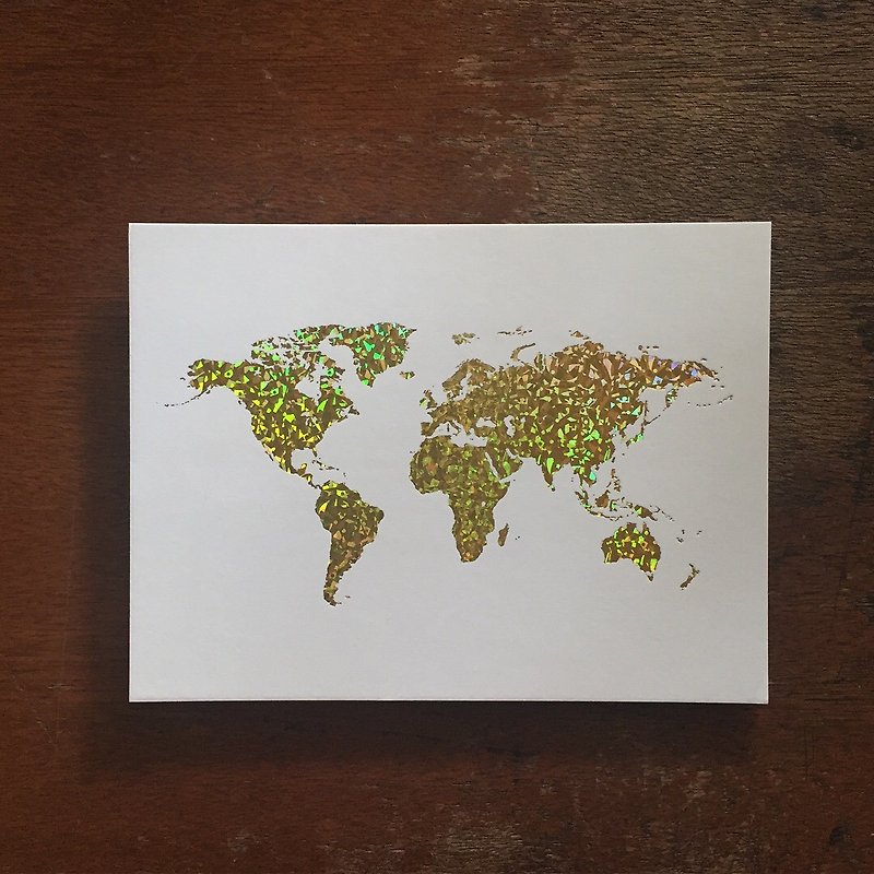 Postcard - World Map - Laser Gold - Cards & Postcards - Paper Gold