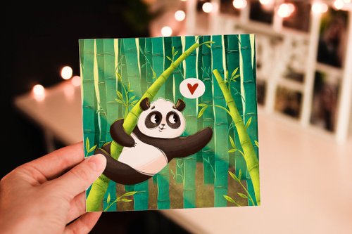 Makva 用於在明信片上印刷的竹林中的熊貓插圖