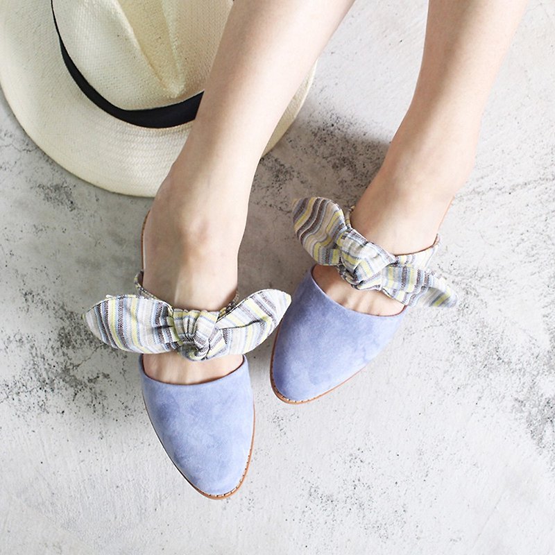 異素材蝴蝶穆勒鞋 / 藍紫 / 手工訂製 /S2-18609L - 拖鞋 - 其他材質 
