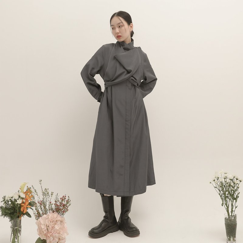 Orchid_Chunlan multi-layered coat_23AF303_grey blue - ชุดเดรส - เส้นใยสังเคราะห์ สีน้ำเงิน