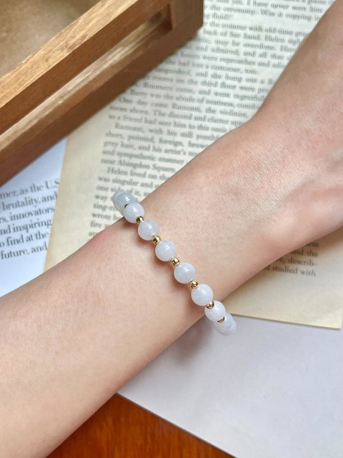翡翠設計館 / 賞翠•玩翠 EXE Jewelry 白翡圓玉翡翠14k包金手環手串 手鍊|天然緬甸翡翠