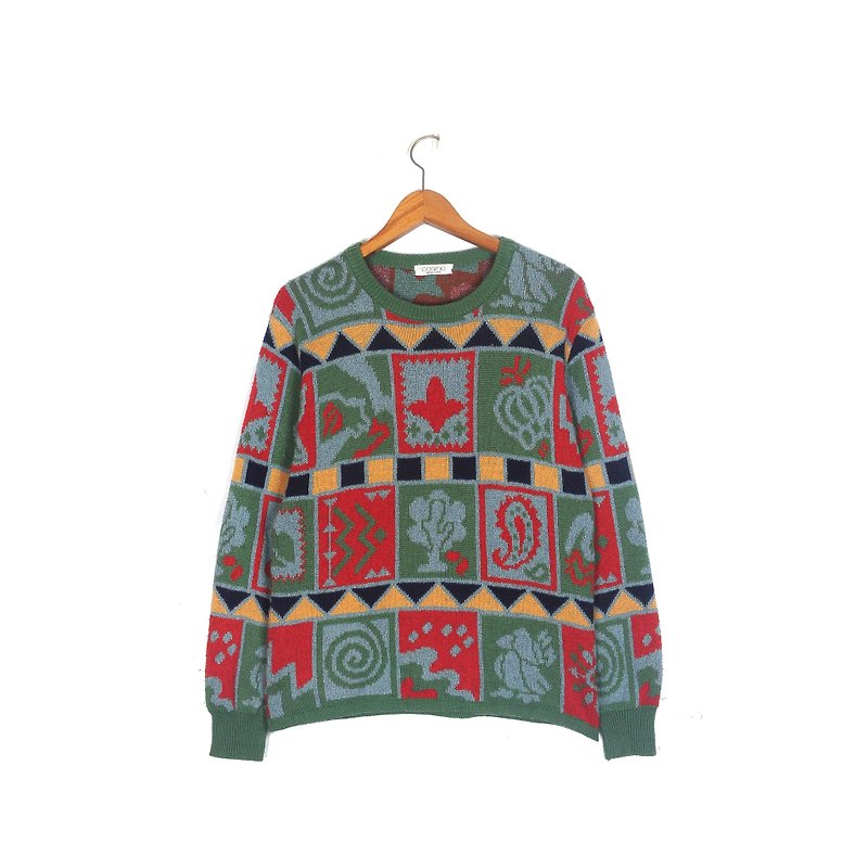 [Eggs] plant vintage card magic totem vintage sweater - Women's Sweaters - Wool Green
