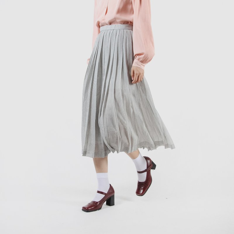[Egg Plant Vintage] Simple Plaid Print Pleated Skirt - Skirts - Polyester 