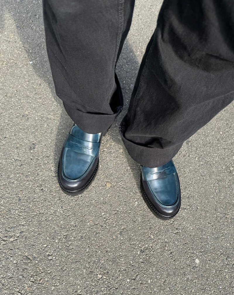 革 オックスフォード靴 ブルー - EL ペニーローファー - アイアングレー