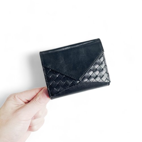 dajeyleather 小號三折皮夾 迷你皮夾 日本小牛皮 黑色