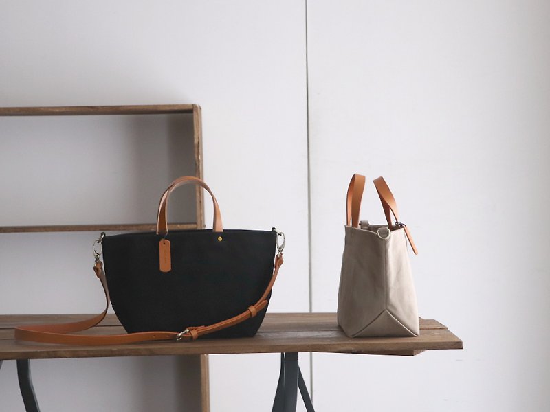 Leather Handle Bag (Medium) - Handbags & Totes - Cotton & Hemp Khaki
