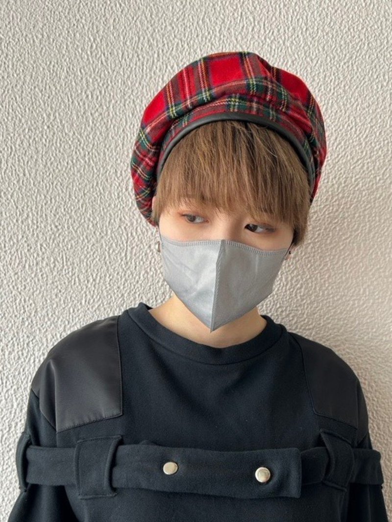 チェックベレー帽/レッド/ネイビー/Fサイズ/hellcatpunks/hcp-gd-0105 - 帽子 - 羊毛 紅色