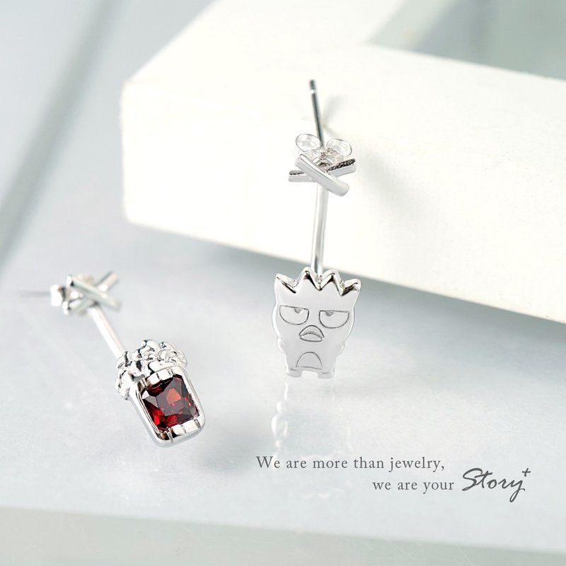 奇幻樂園系列-Badtz Maru 酷企鵝XO仔爆米花水晶純銀耳環 - 耳環/耳夾/耳骨夾 - 純銀 銀色