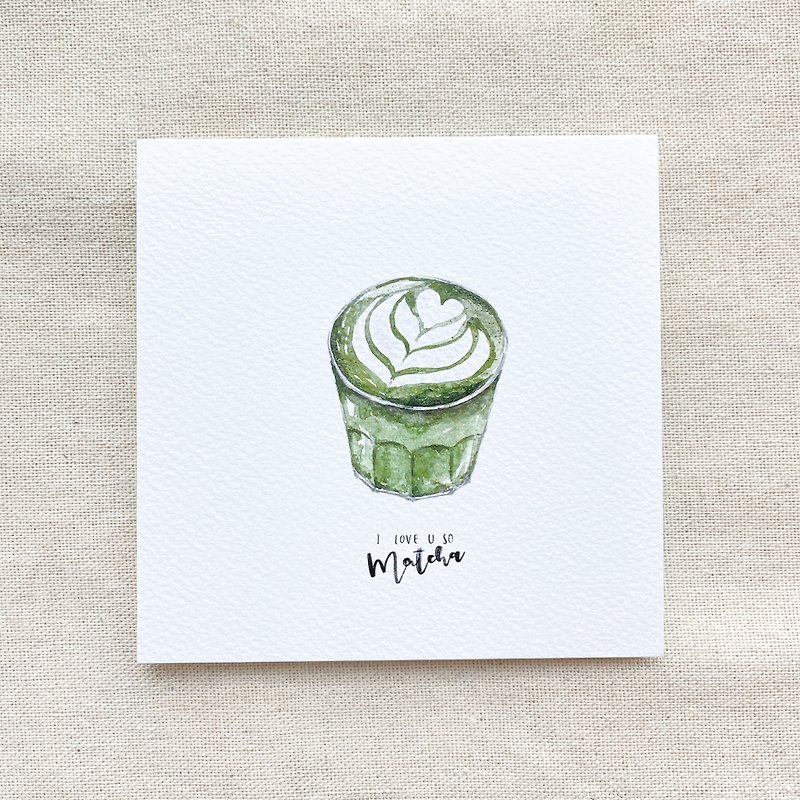 【Watercolor Illustration Postcard】Matcha Latte - Cards & Postcards - Paper Green