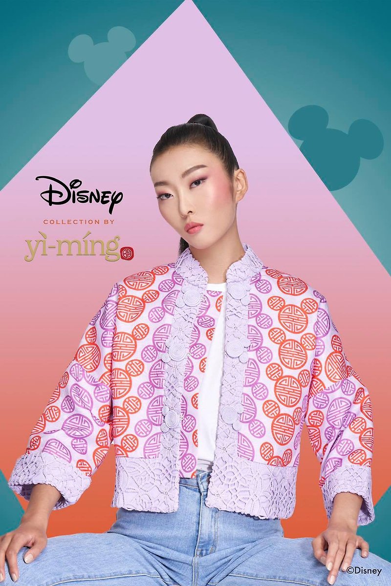 (迪士尼獨家限量系列) 米奇蕾絲中式外套 - 外套/大衣 - 聚酯纖維 粉紅色