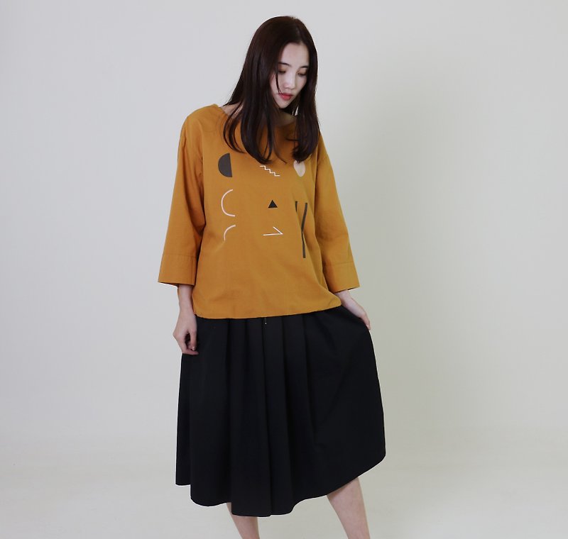 + short version long sleeve T / mustard + - เสื้อผู้หญิง - ผ้าฝ้าย/ผ้าลินิน สีส้ม