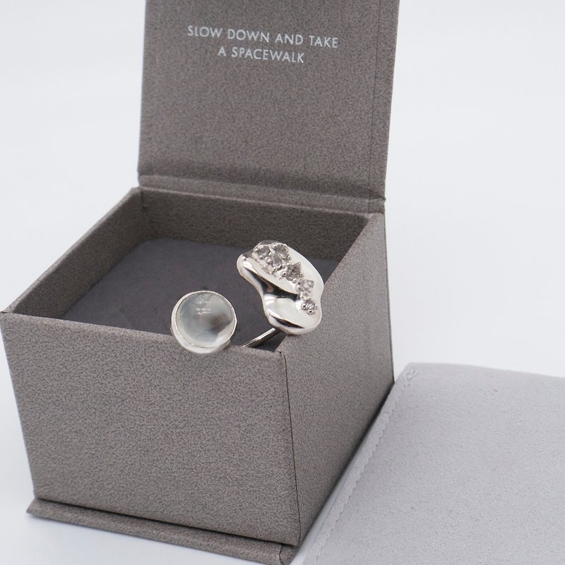 DATE. 09/10/22. Space Ice - Moonstone Herkimer Diamond Open Ring-Silver - แหวนทั่วไป - เงินแท้ สีเงิน