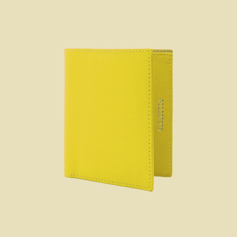 Custom Hot Name Genuine Leather Macaron Lemon Yellow Short Clip Wallet Card Holder Silver Card Holder - กระเป๋าสตางค์ - หนังแท้ สีเหลือง