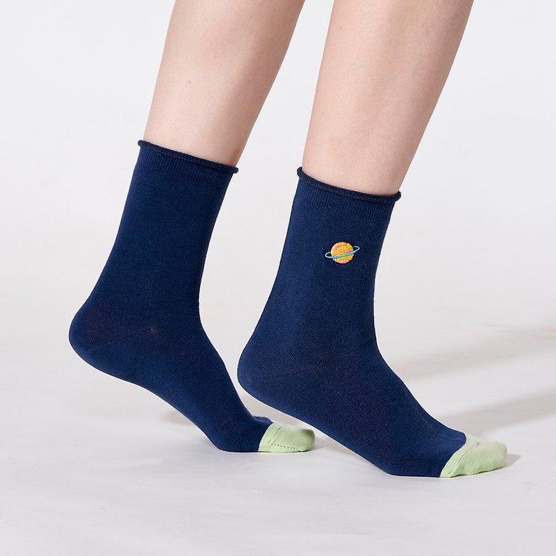 星環 3:4 /藍/ 刺繡 襪子 - 襪子 - 棉．麻 藍色