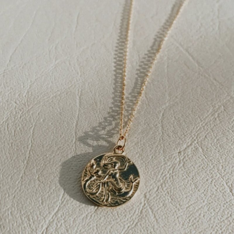 重金屬美人魚硬幣14K金項鍊 GOLDEN MERMAID - 項鍊 - 純銀 金色